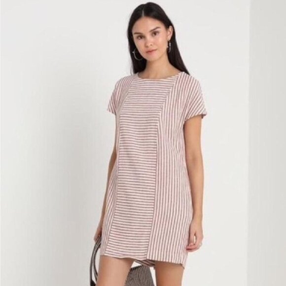 Madewell Dresses & Skirts - Madewell Daphne Rust Stripe-Play Button-Back Tee Dress Size Extra Small